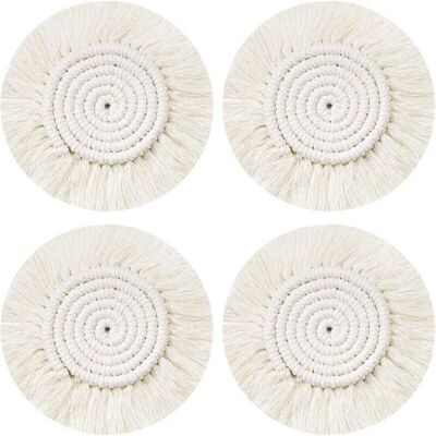 Bunthaus Csparkv Dessous Verre Napperon Tissé Main, 4pcs Ronds Sous-verres Tressé Coaster Macrame, Boho Tapis De Café Boisson Bière Tasse Table Antidérapant Résistantes À La Chaleur Décoration De Tabl - Publicité Bunthaus Csparkv Dessous Verre Napperon Tissé Main, 4pcs Ronds Sous-verres Tressé Coaster Macrame, Boho Tapis De Café Boisson Bière Tasse Table Antidérapant Résistantes À La Chaleur Décoration De Tabl - Publicité