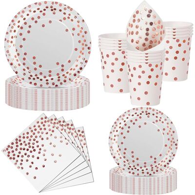 OEM Set 50 Pièces Vaisselle Jetable, Assiettes 23cm Et 18cm, Gobelets Robustes, Serviettes Douces, Finition Rose Gold, Pour Mariage Et Anniversaire - Publicité OEM Set 50 Pièces Vaisselle Jetable, Assiettes 23cm Et 18cm, Gobelets Robustes, Serviettes Douces, Finition Rose Gold, Pour Mariage Et Anniversaire - Publicité