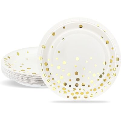 GRASSLIN 24 Assiettes En Carton, 18cm Diamètre, Blanc Paillettes Dorées, Pour Mariage Anniversaire Baptême - Publicité GRASSLIN 24 Assiettes En Carton, 18cm Diamètre, Blanc Paillettes Dorées, Pour Mariage Anniversaire Baptême - Publicité