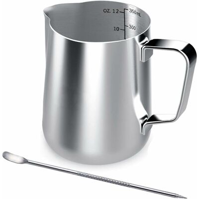 FOCTRO Pot À Lait En Acier Inoxydable, 350ml À Main Levée Café Pot À Lait, Lait Pichet - Publicité FOCTRO Pot À Lait En Acier Inoxydable, 350ml À Main Levée Café Pot À Lait, Lait Pichet - Publicité