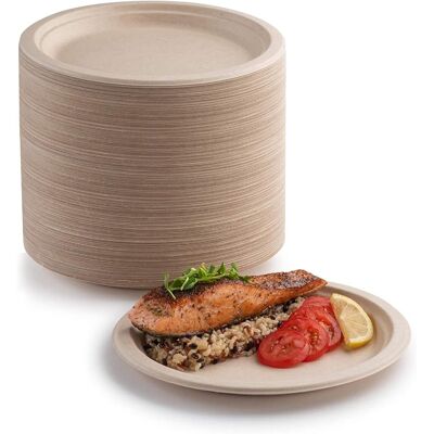 OEM Lot De 200 Assiettes, 17,8 Cm, Fibre De Bagasse, Compostables, Résistantes, Pique-niques - Publicité OEM Lot De 200 Assiettes, 17,8 Cm, Fibre De Bagasse, Compostables, Résistantes, Pique-niques - Publicité