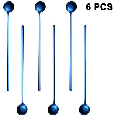 ALVIOR Cuillère À Long Manche - Acier Inoxydable - 24 Cm - Pour Thé Glacé Café Crème Glacée Cocktail - Lot De 6 - Publicité ALVIOR Cuillère À Long Manche - Acier Inoxydable - 24 Cm - Pour Thé Glacé Café Crème Glacée Cocktail - Lot De 6 - Publicité