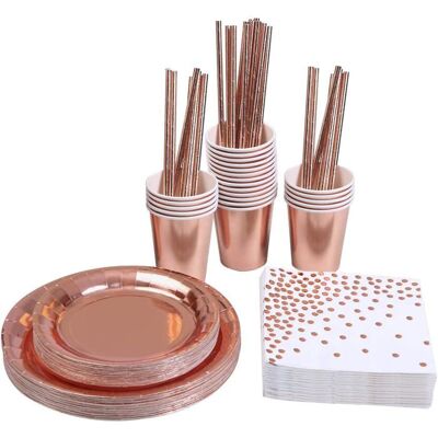 OEM 146 Pièces Vaisselle Jetable, Or Rose, Assiettes Gobelets Serviettes Pailles, Fête Mariage Anniversaire 24 Personnes - Publicité OEM 146 Pièces Vaisselle Jetable, Or Rose, Assiettes Gobelets Serviettes Pailles, Fête Mariage Anniversaire 24 Personnes - Publicité