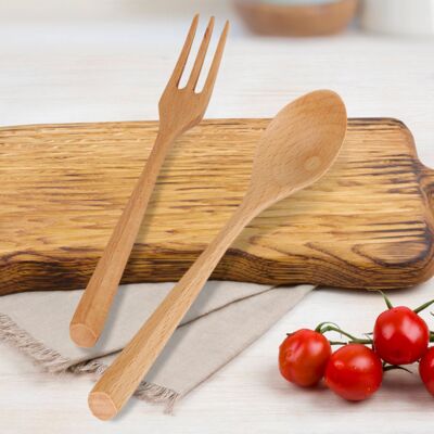 MCKENSA Ensemble Cuillère Et Fourchette En Bois Naturel Pour Desserts, Ustensiles De Cuisine (cuillère Et Fourchette) - Publicité MCKENSA Ensemble Cuillère Et Fourchette En Bois Naturel Pour Desserts, Ustensiles De Cuisine (cuillère Et Fourchette) - Publicité