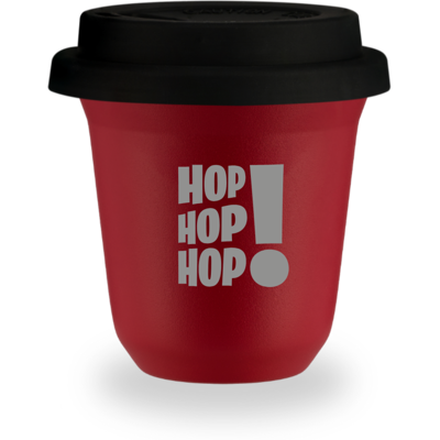 OEM Mug Rouge De 240 Ml « Hop Hop Hop », Avec Couvercle Noir - Publicité OEM Mug Rouge De 240 Ml « Hop Hop Hop », Avec Couvercle Noir - Publicité