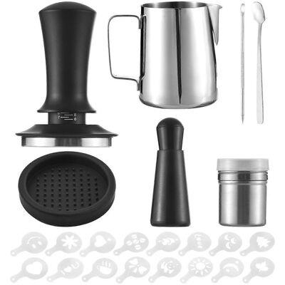 FLAMMKRAFT Ensemble De 23 Pièces Pour L'Art Du Café : Pichet À Lait En Acier Inoxydable De 350 Ml Avec Graduation, 16 Décorations Pour Le Café. Publicité FLAMMKRAFT Ensemble De 23 Pièces Pour L'Art Du Café : Pichet À Lait En Acier Inoxydable De 350 Ml Avec Graduation, 16 Décorations Pour Le Café. Publicité