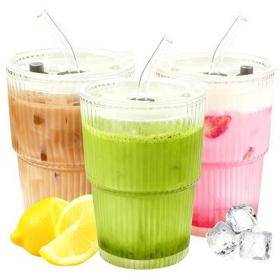 OEM Lot De 3 Gobelet En Verre,400 Ml,borosilicate,couvercle Étanche,paille,jus,café Glacé,maison - Publicité OEM Lot De 3 Gobelet En Verre,400 Ml,borosilicate,couvercle Étanche,paille,jus,café Glacé,maison - Publicité