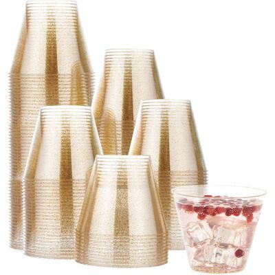 GRASSLIN 120 Gobelets, Plastique Rigide, Paillettes Dorées, 255ml, Réutilisables, Fêtes, Mariages - Publicité GRASSLIN 120 Gobelets, Plastique Rigide, Paillettes Dorées, 255ml, Réutilisables, Fêtes, Mariages - Publicité