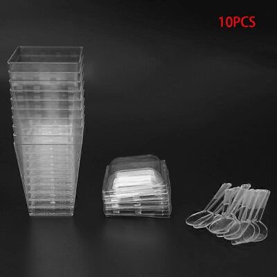 ALLAUVE Lot De 10 Verrines Jetables En Plastique Rigide Pour Mousses Et Desserts, Avec Cuillères Et Couvercles, Pour Mariages Et Fêtes. Publicité ALLAUVE Lot De 10 Verrines Jetables En Plastique Rigide Pour Mousses Et Desserts, Avec Cuillères Et Couvercles, Pour Mariages Et Fêtes. Publicité