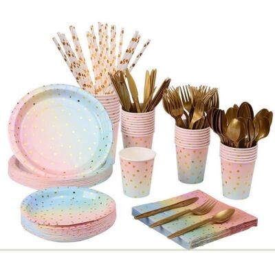 OEM 200 Pièces Vaisselle Jetable, Arc-en-ciel Rose, 25 Invités, Assiettes Et Couverts Pour Fête D'Anniversaire, Mariage Et Pique-nique - Publicité OEM 200 Pièces Vaisselle Jetable, Arc-en-ciel Rose, 25 Invités, Assiettes Et Couverts Pour Fête D'Anniversaire, Mariage Et Pique-nique - Publicité