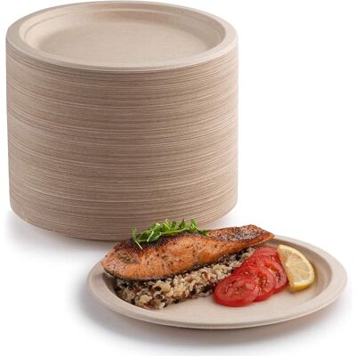 OEM Lot De 200 Assiettes, 22,9 Cm, Fibre De Bagasse, Biodégradables, Compostables, Pique-niques, Barbecues - Publicité OEM Lot De 200 Assiettes, 22,9 Cm, Fibre De Bagasse, Biodégradables, Compostables, Pique-niques, Barbecues - Publicité