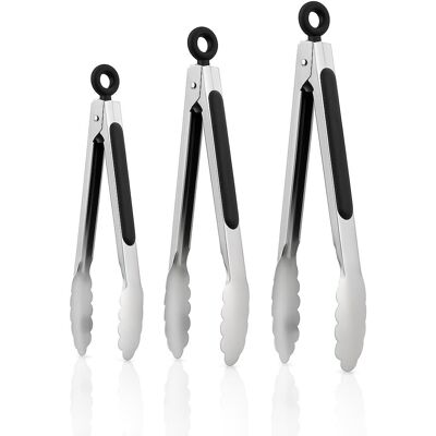 GRASSLIN Lot De 3 Pinces Cuisine, Acier Inoxydable, Poignée Silicone, Verrouillage Anneau, Barbecue Et - Publicité GRASSLIN Lot De 3 Pinces Cuisine, Acier Inoxydable, Poignée Silicone, Verrouillage Anneau, Barbecue Et - Publicité