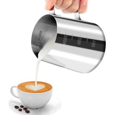 OEM Pot À Lait 304 Acier Inoxydable, Pichet Lait Inox Avec Marque De Mesure, Pichet À Lait Gravure Gradué À L'Intérieur Pour Faire Mousse Le Lait, Des Capuccinos, Des Jus Ou Autre (350ml) - Publicité OEM Pot À Lait 304 Acier Inoxydable, Pichet Lait Inox Avec Marque De Mesure, Pichet À Lait Gravure Gradué À L'Intérieur Pour Faire Mousse Le Lait, Des Capuccinos, Des Jus Ou Autre (350ml) - Publicité
