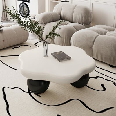 Amxcnoy 80cm Contrast Color Cloud Shaped Coffee Table, Petal-shaped Modern Minimalist Coffee Table With Spherical Legs, Kid & Pet Friendly Living Room Table For Small Apartment, White Top Black Legs - Publicité Amxcnoy 80cm Contrast Color Cloud Shaped Coffee Table, Petal-shaped Modern Minimalist Coffee Table With Spherical Legs, Kid & Pet Friendly Living Room Table For Small Apartment, White Top Black Legs - Publicité
