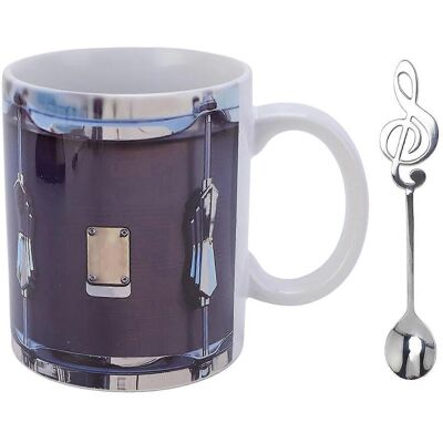 FLAMMKRAFT Mug Vintage En Céramique Et Acier Inoxydable, Motif Tambour Amusant, 325 Ml (11 Oz), Avec Cuillère Pour Boissons Chaudes Et Froides. Publicité FLAMMKRAFT Mug Vintage En Céramique Et Acier Inoxydable, Motif Tambour Amusant, 325 Ml (11 Oz), Avec Cuillère Pour Boissons Chaudes Et Froides. Publicité