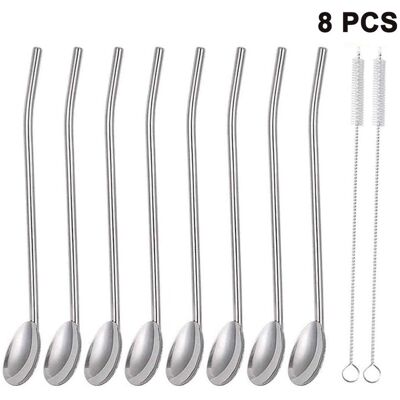 HERUSI Cuillère À Paille En Acier Inoxydable, Paille Réutilisable En Métal, Cuillère À Paille En Métal, Ensemble De Cuillères À Cocktail Avec Paille, Cuillère À Latte Macchiato (8 Pièces) - Publicité HERUSI Cuillère À Paille En Acier Inoxydable, Paille Réutilisable En Métal, Cuillère À Paille En Métal, Ensemble De Cuillères À Cocktail Avec Paille, Cuillère À Latte Macchiato (8 Pièces) - Publicité