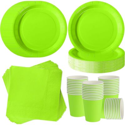 GRASSLIN 120 Pièces Vaisselle Jetable, Assiettes 7 Pouces, Gobelets, Serviettes Papier, Vert Pomme, Pour 40 Invités, Fête - Publicité GRASSLIN 120 Pièces Vaisselle Jetable, Assiettes 7 Pouces, Gobelets, Serviettes Papier, Vert Pomme, Pour 40 Invités, Fête - Publicité