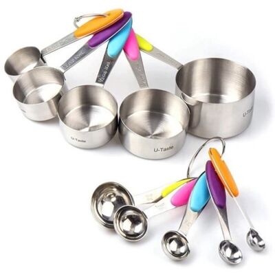 FANGMEDIA Cuillères Doseuses Mesure Tasses Avec Poignées Acier Inoxydable Cuillère À Mesure Cuisine Mesure Cup (5 Tasses + 5 Cuillères) - Publicité FANGMEDIA Cuillères Doseuses Mesure Tasses Avec Poignées Acier Inoxydable Cuillère À Mesure Cuisine Mesure Cup (5 Tasses + 5 Cuillères) - Publicité