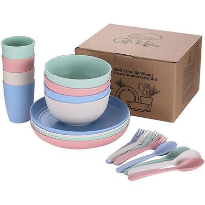 ALLAUVE Service De Table En Paille De Blé De 20 Pièces Comprenant Bols, Tasses, Assiettes, Cuillères Et Fourchettes Pour La Maison, La Cuisine, Le Camping Et Les Pique-niques. Publicité ALLAUVE Service De Table En Paille De Blé De 20 Pièces Comprenant Bols, Tasses, Assiettes, Cuillères Et Fourchettes Pour La Maison, La Cuisine, Le Camping Et Les Pique-niques. Publicité