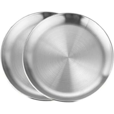 GRASSLIN Lot De 2 Assiettes En Acier Inoxydable, Rondes Et Empilables, Pour Barbecue Et Fêtes - Publicité GRASSLIN Lot De 2 Assiettes En Acier Inoxydable, Rondes Et Empilables, Pour Barbecue Et Fêtes - Publicité