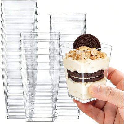 GRASSLIN 25 Verrines Plastique, 160ml Transparents, Carrées Réutilisables Pour Fête - Publicité GRASSLIN 25 Verrines Plastique, 160ml Transparents, Carrées Réutilisables Pour Fête - Publicité