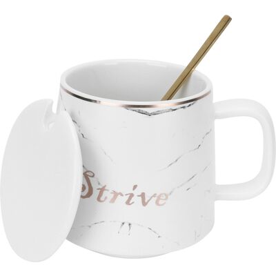 MCKENSA Mug En Céramique À Motif Marbre, Avec Cuillère Et Couvercle, Idéal Pour La Maison, Les Voyages, Le Bureau Et Les Activités De Plein Air (blanc). Publicité MCKENSA Mug En Céramique À Motif Marbre, Avec Cuillère Et Couvercle, Idéal Pour La Maison, Les Voyages, Le Bureau Et Les Activités De Plein Air (blanc). Publicité