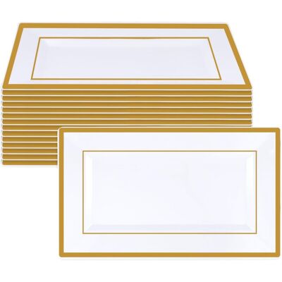 CARMDERING Plateau De - Lot De 15 - Plastique Blanc Et Or - Bordure Dorée - Pour Buffet Et Mariage - 33 X 20 Cm - Publicité CARMDERING Plateau De - Lot De 15 - Plastique Blanc Et Or - Bordure Dorée - Pour Buffet Et Mariage - 33 X 20 Cm - Publicité