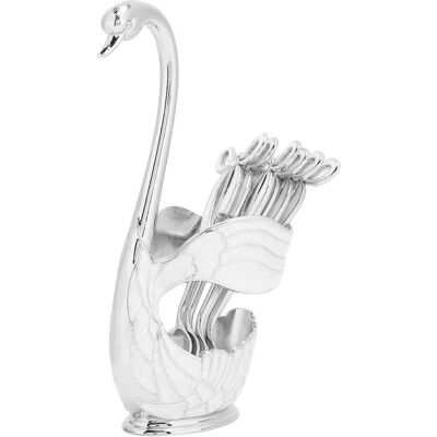 LBVIE Ensemble De Cuillères À Café Et Dessert Style Européen Élégant Avec Porte-cuillères À Fruits En Forme De Cygne, Vaisselle Décorative En Argent - Publicité LBVIE Ensemble De Cuillères À Café Et Dessert Style Européen Élégant Avec Porte-cuillères À Fruits En Forme De Cygne, Vaisselle Décorative En Argent - Publicité