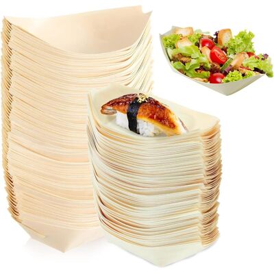 OEM 100 Bols À Amuse-bouche En Bois Biodégradables, 11 X 6,5 Cm, En Forme De Barque. Alternative Durable Et Compostable Au Bambou. Publicité OEM 100 Bols À Amuse-bouche En Bois Biodégradables, 11 X 6,5 Cm, En Forme De Barque. Alternative Durable Et Compostable Au Bambou. Publicité