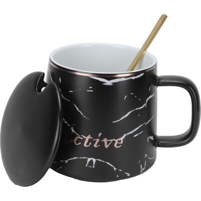 MCKENSA Mug En Céramique À Motif Marbre, Avec Cuillère Et Couvercle, Idéal Pour La Maison, Les Voyages, Le Bureau Et Les Activités De Plein Air (noir). Publicité MCKENSA Mug En Céramique À Motif Marbre, Avec Cuillère Et Couvercle, Idéal Pour La Maison, Les Voyages, Le Bureau Et Les Activités De Plein Air (noir). Publicité