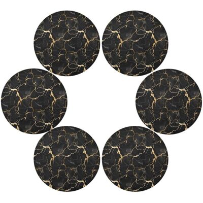 GRASSLIN Lot De 6 Sets De Table Ronds En Marbre Imprimé Marbre Noir Et Doré Pour Table De Cuisine - Sets De Table Lavables, Sous Assiettes'parent'-'- - Publicité GRASSLIN Lot De 6 Sets De Table Ronds En Marbre Imprimé Marbre Noir Et Doré Pour Table De Cuisine - Sets De Table Lavables, Sous Assiettes'parent'-'- - Publicité