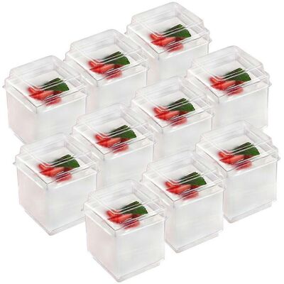 FATRD Lot De 20 Gobelets Carrés Transparents En Plastique Pour Mousse, Gelée Et Yaourt (avec Couvercle) - Publicité FATRD Lot De 20 Gobelets Carrés Transparents En Plastique Pour Mousse, Gelée Et Yaourt (avec Couvercle) - Publicité