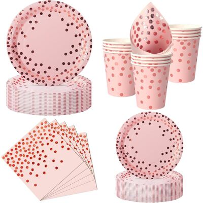OEM 50 Pièces Vaisselle Jetable, Assiettes Plates 23cm, Assiettes Dessert 18cm, Gobelets, Serviettes, Rose Et Or, Mariage, Anniversaire - Publicité OEM 50 Pièces Vaisselle Jetable, Assiettes Plates 23cm, Assiettes Dessert 18cm, Gobelets, Serviettes, Rose Et Or, Mariage, Anniversaire - Publicité