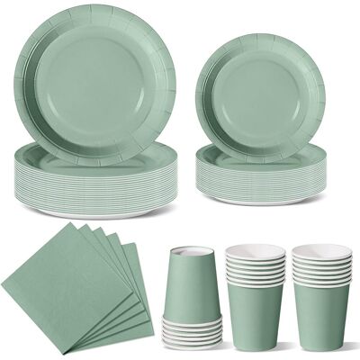GRASSLIN 1 Kit Vaisselle Jetable 96 Pièces Assiettes Tasses Serviettes Carton Vert Fête Anniversaire Pique-nique 24 Invités - Publicité GRASSLIN 1 Kit Vaisselle Jetable 96 Pièces Assiettes Tasses Serviettes Carton Vert Fête Anniversaire Pique-nique 24 Invités - Publicité