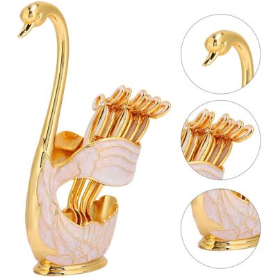 MOXIE Sjlerst Metal Coffee Dessert Spoon Set, 6 Pièces Cuillères À Café Fourchettes De Fruits Cygne Set De Vaisselle Légumes En Acier Inoxydable Avec Porte-cuillère En Forme De Cygne Pour Thé(blanc Doré) - Publicité MOXIE Sjlerst Metal Coffee Dessert Spoon Set, 6 Pièces Cuillères À Café Fourchettes De Fruits Cygne Set De Vaisselle Légumes En Acier Inoxydable Avec Porte-cuillère En Forme De Cygne Pour Thé(blanc Doré) - Publicité