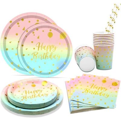 OEM 25 Pièces Vaisselle Jetable Anniversaire, Noir Doré, Assiettes Dessert Tasses Serviettes Pailles Nappe Bannière Pour Fête Enfant - Publicité OEM 25 Pièces Vaisselle Jetable Anniversaire, Noir Doré, Assiettes Dessert Tasses Serviettes Pailles Nappe Bannière Pour Fête Enfant - Publicité