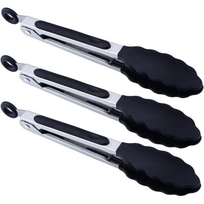 OEM Lot De 3 Pinces À Servir, Silicone Alimentaire 17,8 Cm, Résistant Chaleur 250°c, Noir, Cuisine Et Barbecue - Publicité OEM Lot De 3 Pinces À Servir, Silicone Alimentaire 17,8 Cm, Résistant Chaleur 250°c, Noir, Cuisine Et Barbecue - Publicité