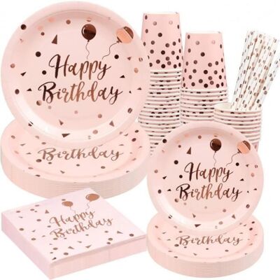 OEM 24 Pièces Vaisselle Jetable Rose, Happy Birthday, Assiettes Gobelets Pailles Serviettes, Fête Anniversaire Fille - Publicité OEM 24 Pièces Vaisselle Jetable Rose, Happy Birthday, Assiettes Gobelets Pailles Serviettes, Fête Anniversaire Fille - Publicité