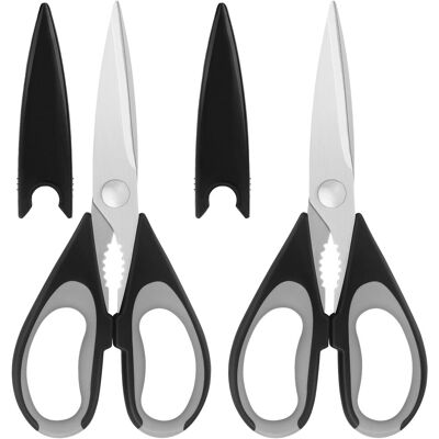 OEM Lot De 2 Ciseaux De Cuisine Multifonctionnels, Lames En Acier Inoxydable, Manche Ergonomique, Noir/gris - Publicité OEM Lot De 2 Ciseaux De Cuisine Multifonctionnels, Lames En Acier Inoxydable, Manche Ergonomique, Noir/gris - Publicité