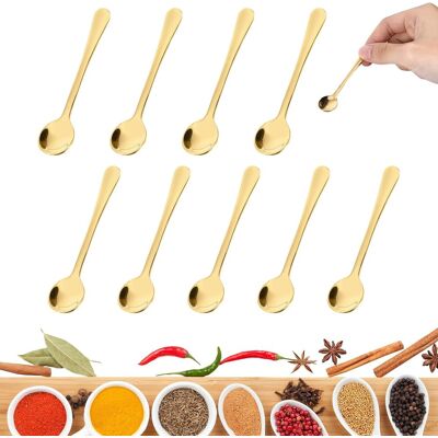 OEM Lot De 10 Cuillère À Café, Acier Inoxydable, 7,5 Cm, Doré, Pour Espresso, Sel, Miel, Cuisine - Publicité OEM Lot De 10 Cuillère À Café, Acier Inoxydable, 7,5 Cm, Doré, Pour Espresso, Sel, Miel, Cuisine - Publicité