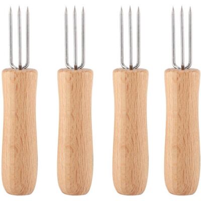 OEM 4 Fourchettes En Acier Inoxydable Avec Manche En Bois Pour Barbecue Et Fruits - Publicité OEM 4 Fourchettes En Acier Inoxydable Avec Manche En Bois Pour Barbecue Et Fruits - Publicité