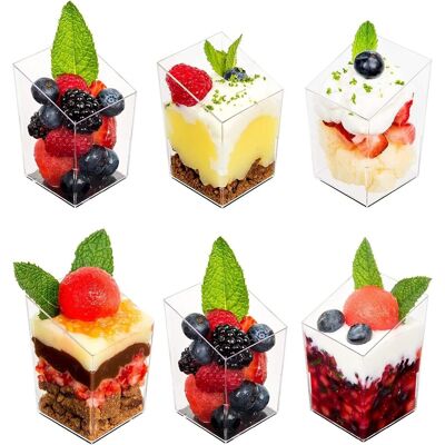 GRASSLIN 60 Gobelets À Dessert, 90ml Plastique Transparent Carré Incliné Réutilisable Pour Fête Mariage - Publicité GRASSLIN 60 Gobelets À Dessert, 90ml Plastique Transparent Carré Incliné Réutilisable Pour Fête Mariage - Publicité