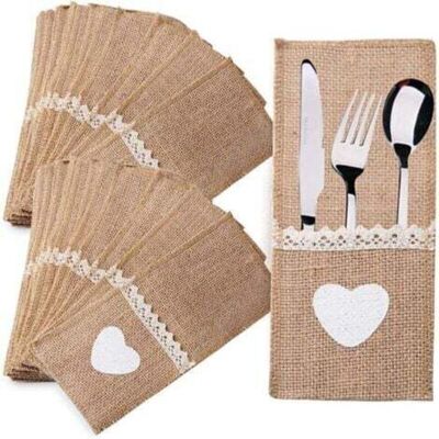 SANS MARQUE 40pcs Porte-couvert En Toile Jute Et Dentelle Sac À Couteaux Table Pochette Poche À Couverts Accessoire De Vaisselle Fournitures Décoration De Table Vintage Pour Soirée Repas Fête Mariage - Publicité SANS MARQUE 40pcs Porte-couvert En Toile Jute Et Dentelle Sac À Couteaux Table Pochette Poche À Couverts Accessoire De Vaisselle Fournitures Décoration De Table Vintage Pour Soirée Repas Fête Mariage - Publicité