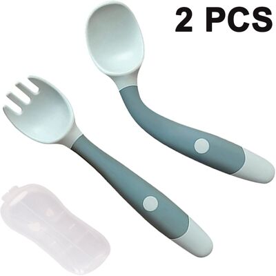 HERUSI Ensemble Cuillère Et Fourchette Pour Bébé, Cuillère D'Apprentissage Incurvée En Acier Inoxydable, Cuillère Pour Bébé, Couverts Pour Enfants - Publicité HERUSI Ensemble Cuillère Et Fourchette Pour Bébé, Cuillère D'Apprentissage Incurvée En Acier Inoxydable, Cuillère Pour Bébé, Couverts Pour Enfants - Publicité