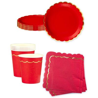 OEM 24 Pièces, Vaisselle Jetable Rouge Et Doré, Assiettes Gobelets Serviettes, Décoration Fête Noël Anniversaire - Publicité OEM 24 Pièces, Vaisselle Jetable Rouge Et Doré, Assiettes Gobelets Serviettes, Décoration Fête Noël Anniversaire - Publicité