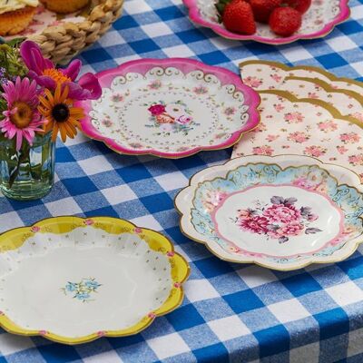 OEM 24 Assiettes Jetables Roses, Motifs Floraux Vintage, 17 Cm, Pour Anniversaire Et Garden Party - Publicité OEM 24 Assiettes Jetables Roses, Motifs Floraux Vintage, 17 Cm, Pour Anniversaire Et Garden Party - Publicité