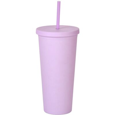 BRINSEA Tasse En Plastique Réutilisable De 700ml, Tasse D'Eau Froide, Tasse À Boire De Couleur Unie À Double Couche Avec Couvercle Et Paille - Publicité BRINSEA Tasse En Plastique Réutilisable De 700ml, Tasse D'Eau Froide, Tasse À Boire De Couleur Unie À Double Couche Avec Couvercle Et Paille - Publicité