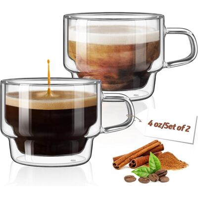 OEM Lot De 2 Tasse À Expresso,double Paroi,verre Borosilicate,capacité 120 Ml,micro-ondes,cuisine - Publicité OEM Lot De 2 Tasse À Expresso,double Paroi,verre Borosilicate,capacité 120 Ml,micro-ondes,cuisine - Publicité