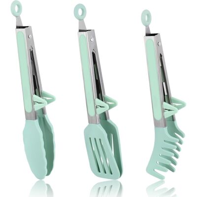 ALVIOR Pinces De Cuisine - En Silicone - 3 Pièces - Pour Barbecue, Pâtisserie, Restauration Et Buffet - Vert - Publicité ALVIOR Pinces De Cuisine - En Silicone - 3 Pièces - Pour Barbecue, Pâtisserie, Restauration Et Buffet - Vert - Publicité