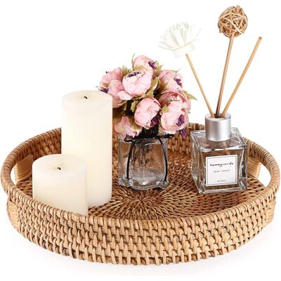 GRASSLIN 1 Plateau De Rond En Rotin Tissé Avec Poignée Pour Petit Déjeuner Thé Bougies 25 Cm - Publicité GRASSLIN 1 Plateau De Rond En Rotin Tissé Avec Poignée Pour Petit Déjeuner Thé Bougies 25 Cm - Publicité